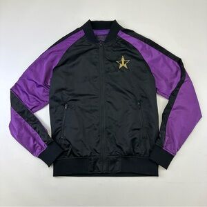 Jeffree Star Bloodlust satin bomber jacket Black Purple crown star embroidered S